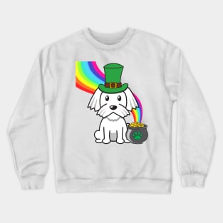 Cute white dog is a leprechaun Crewneck Sweatshirt